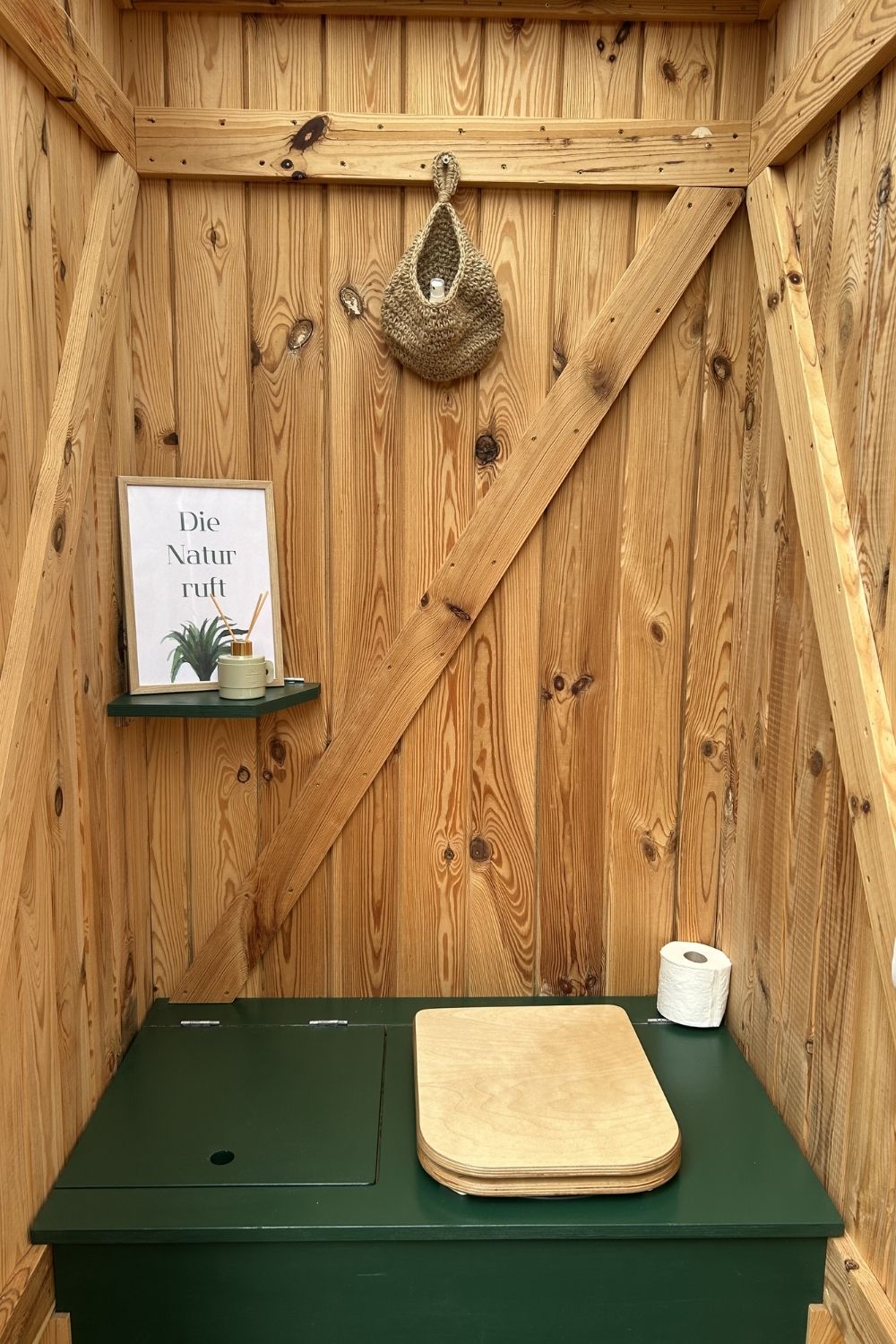Private off-grid bathroom in a forest retreat