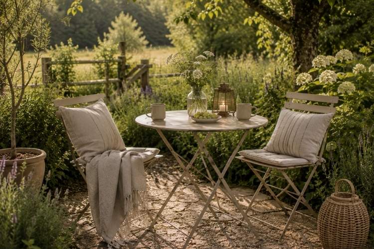 Small bistro table for two in a cozy outdoor space