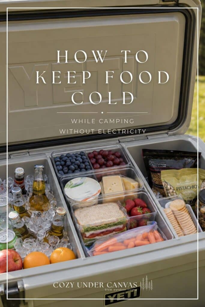 Passive cooler camping setup with dry food storage drawer